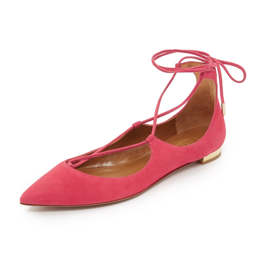 Aquazzura Christy Lace-Up Pink Flats